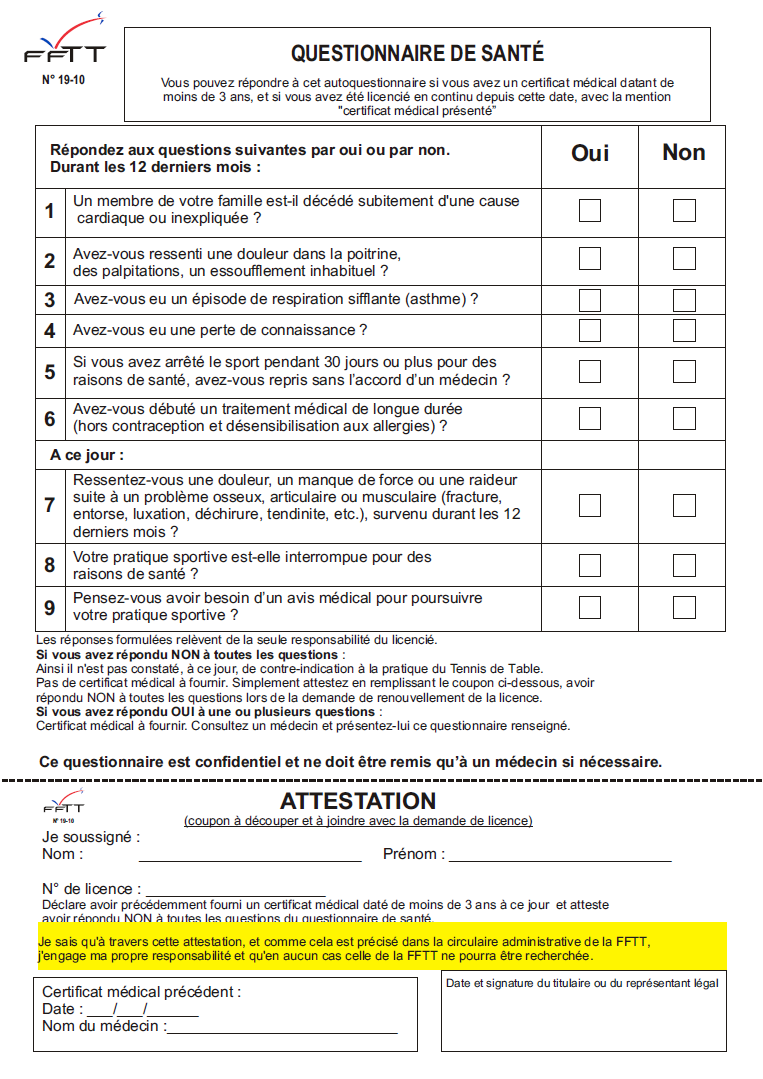 Questionnaire médical